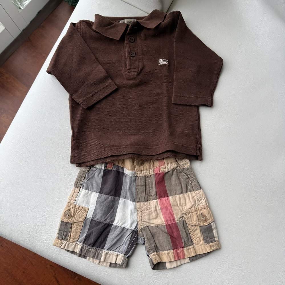 Kid baby‎ polo long sleeves + short adjustable belt 1/3 months Burberry brown